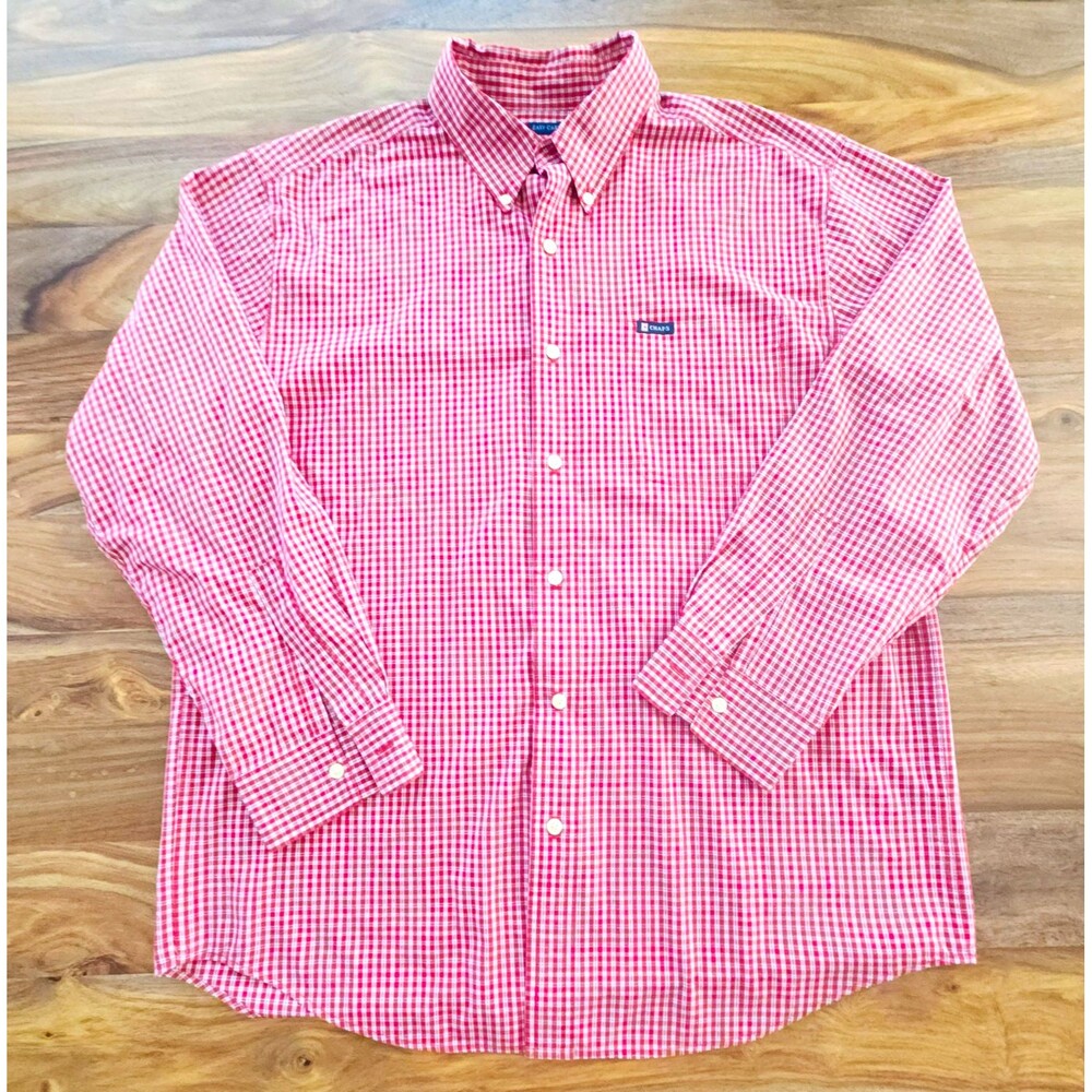 Chaps Ralph Lauren Mens Large Red White Gingham Easy Care Button Down Shirt